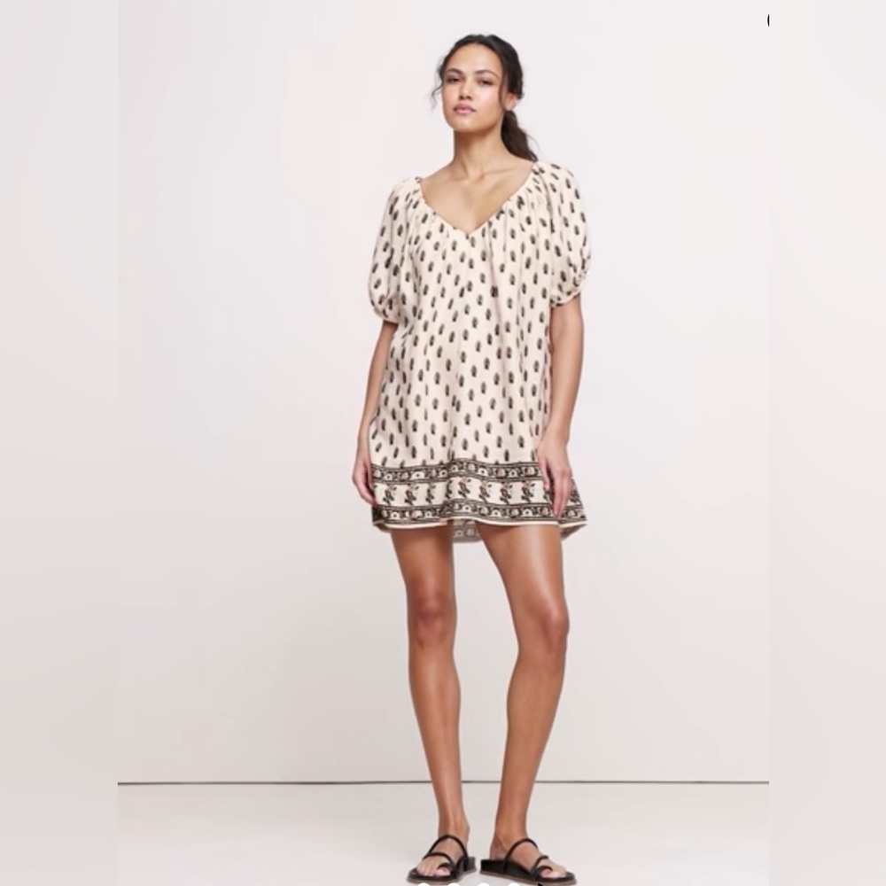 New banana republic XL block print viscose linen mini dress